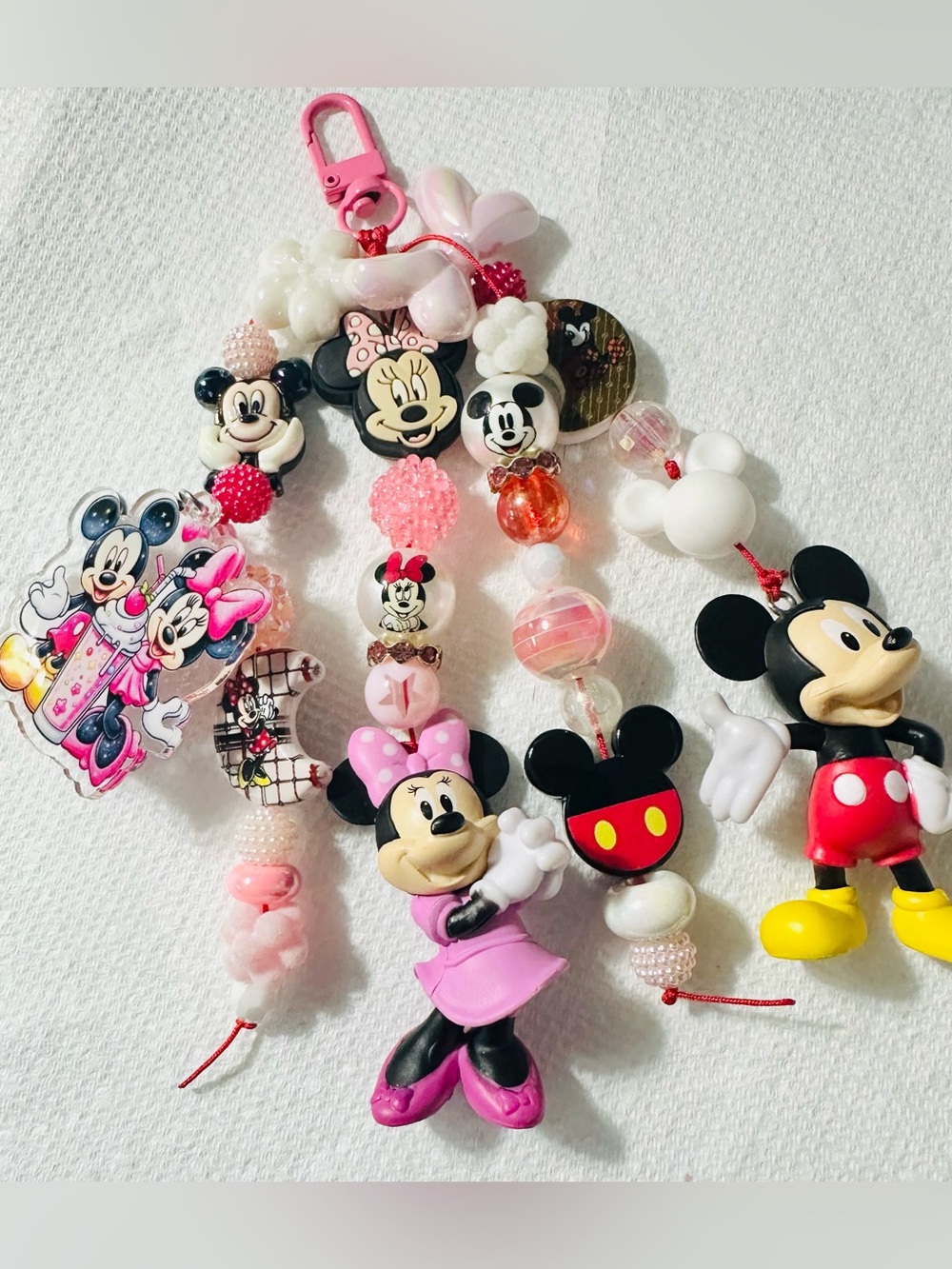 Minnie & Mickey Pink Beaded bag charm Keychain